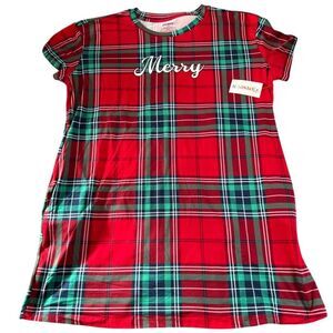 Joyspun Plaid Merry Nightgown Women Size Large/XL Red Sleepshirt Pajamas Pockets